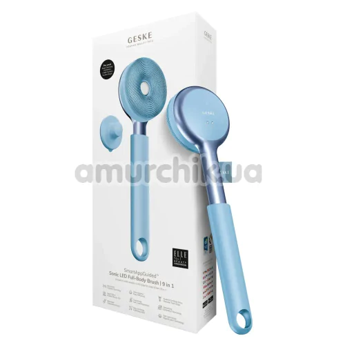 Звуковая щетка для тела Geske Sonic LED Full-Body Brush 9 in 1, голубая