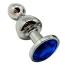 Анальная пробка с синим кристаллом Wooomy Lollypop Metal Plug S, серебряная - Фото №1