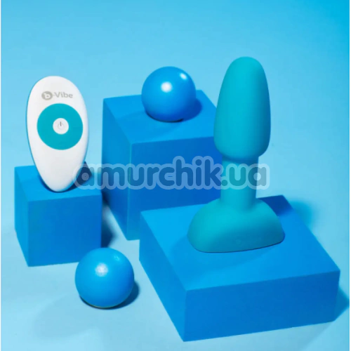 Анальная пробка с вибрацией и ротацией B-Vibe Rimming Plug Petite, бирюзовая