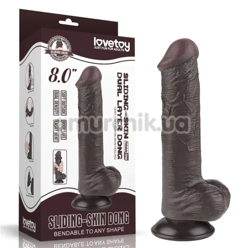 Фаллоимитатор Sliding-Skin Dual Layer Dong 8 с маленькой мошонкой, коричневый