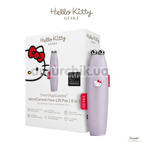 Мікрострумова ручка для підтяжки шкіри обличчя Geske MicroCurrent Face-Lift Pen 6 in 1 - Hello Kitty, бузкова