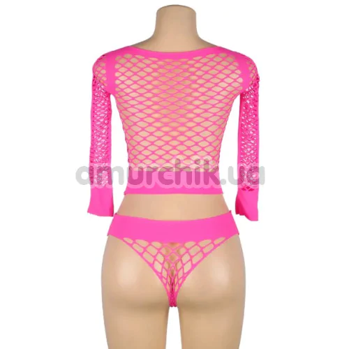 Комплект Star Night Hollow Out Fishnet Lingerie Set, розовый: топ + трусики-стринги