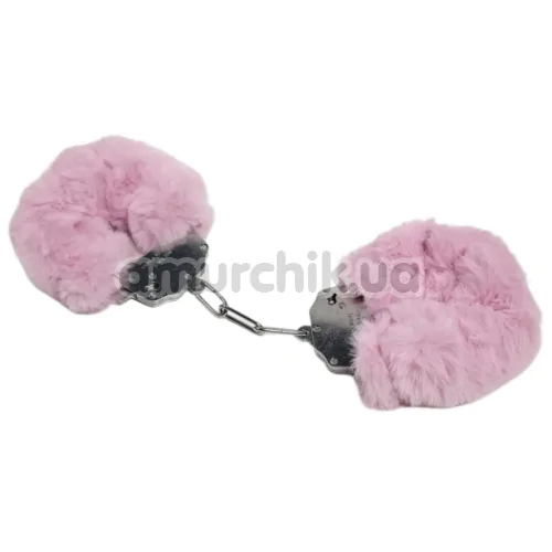 Наручники с нежно-розовым мехом DS Fetish Plush Handcuffs, серебряные