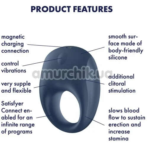 Віброкільце Satisfyer Strong One Ring Vibrator, синє