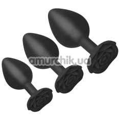Набор из 3 анальных пробок Roses Til' Dawn Silicone Anal Plug, черный - Фото №1