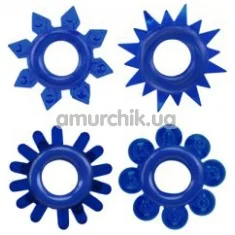 Набір з 4 ерекційних кілець Get Lock Cock Rings Set, синій - Фото №1