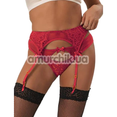 Комплект Star Night Sheer & Lace Bow Garter Belt, красный: пояс для чулок + трусики - Фото №1