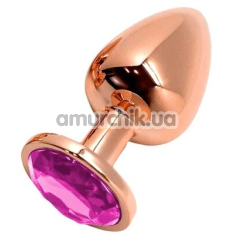 Анальна пробка з рожевим кристалом Wooomy Tralalo Metal Plug S, золота - Фото №1