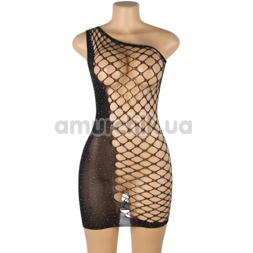 Сукня Star Night Hollow Out Single Shoulder Rhinestone Fishnet Dress, чорна