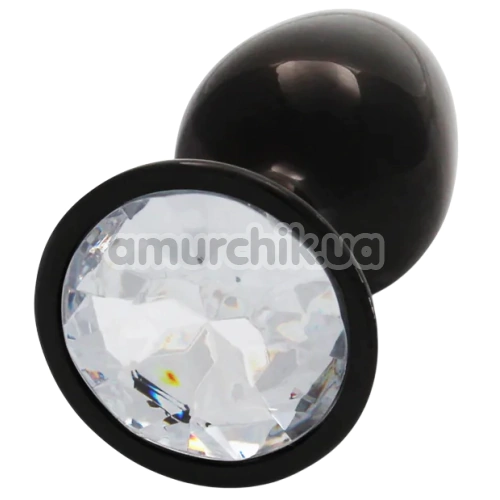 Анальна пробка з прозорим кристалом Ouch! Metal Butt Plug Small, чорна