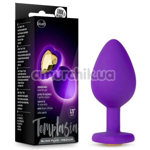 Анальна пробка з золотим кристалом Temptasia Bling Plug Medium, фіолетова