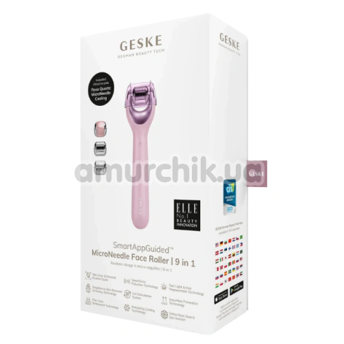 Массажер-роллер для лица с микроиглами Geske MicroNeedle Face Roller 9 in 1, светло-розовый