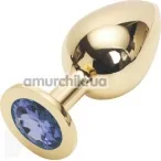 Анальна пробка з синім кристалом SWAROVSKI Steel Jewel Plug, золота - Фото №1