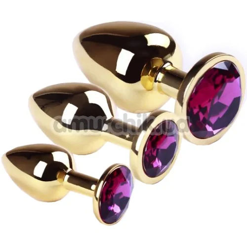 Набір з 3 анальних пробок з рожевим кристалом SWAROVSKI Gold Amethyst, золотий