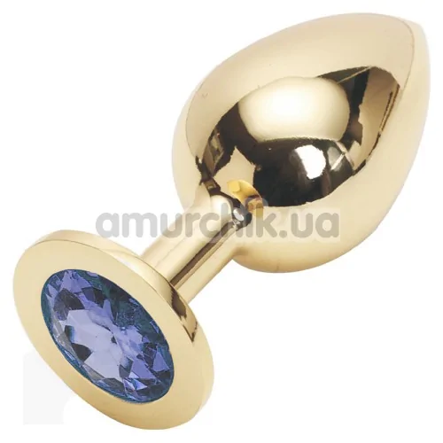Анальна пробка з синім кристалом SWAROVSKI Steel Jewel Plug, золота