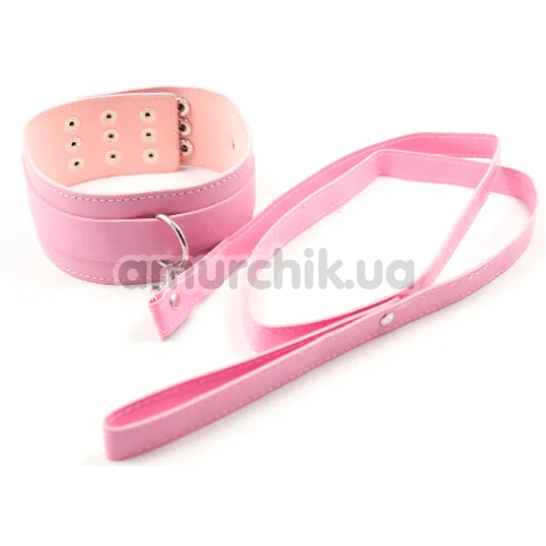 Ошейник с поводком DS Fetish Wide Collar With Leash розовый