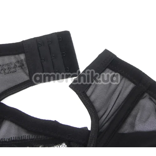 Комплект Star Night Sexy Eyelash Lace Set, черный: трусики-стринги + пояс для чулок