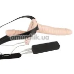 Подвійний страпон з вібрацією Strap - On Duo, тілесний - Фото №1