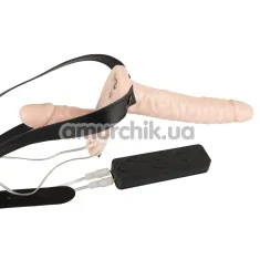 Двойной страпон с вибрацией Strap-On Duo, телесный - Фото №1