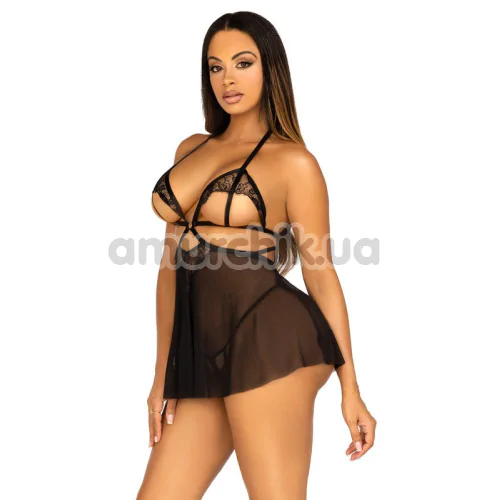 Комплект Leg Avenue Love Language Open Cup Babydoll, черный: пеньюар + трусики-стринги