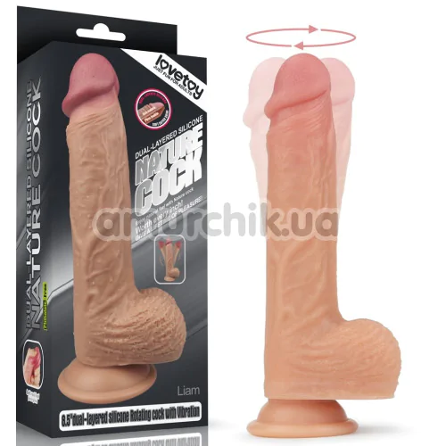 Вібратор із ротацією та підігрівом Dual-Layered Silicone Nature Cock Liam 8.5, тілесний