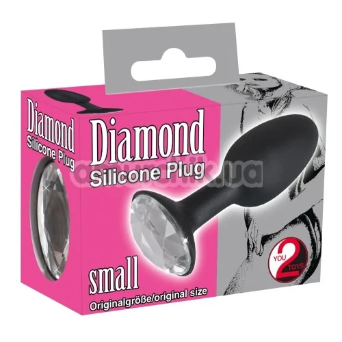 Анальна пробка з прозорим кристалом Diamond Silicon Plug, 8.5 см чорна