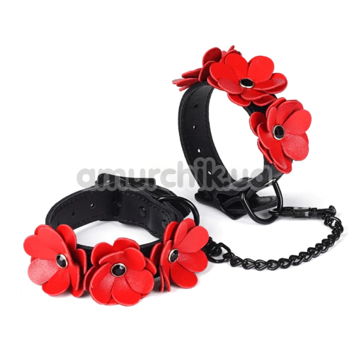 Фиксаторы для рук Liebe Seele Flower Rhythm Leather Handcuffs, черно-красные - Фото №1