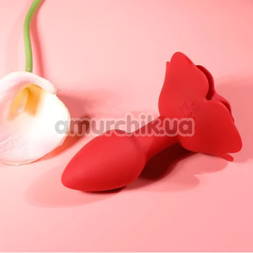 Анальная пробка с вибрацией и ротацией Boss Series Rotating Butt Plug Flower, красная