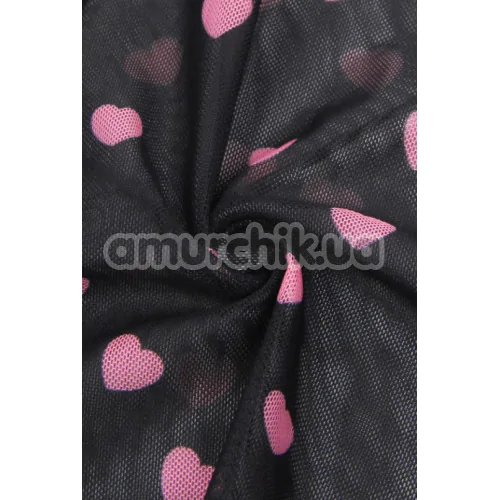 Комплект Star Night Sexy Black Lace Set With Heart Design, чорний: пеньюар + трусики-стрінги