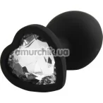 Анальна пробка з прозорим кристалом Silicone Jewelled Butt Plug Heart Small, чорна - Фото №1