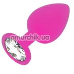 Анальна пробка з прозорим кристалом Anal Play Diamond Booty Jewel Large, рожева - Фото №1