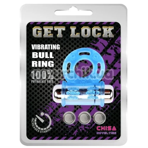 Виброкольцо Get Lock Vibrating Bull Ring, голубое
