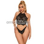 Комплект Star Night High-Neck Floral Eyelash Lace Set, чорний: топ + трусики - Фото №1