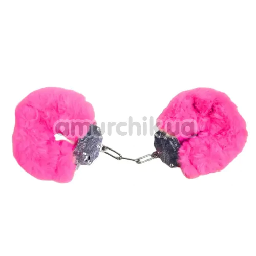 Наручники з рожевим хутром DS Fetish Plush Handcuffs, срібні