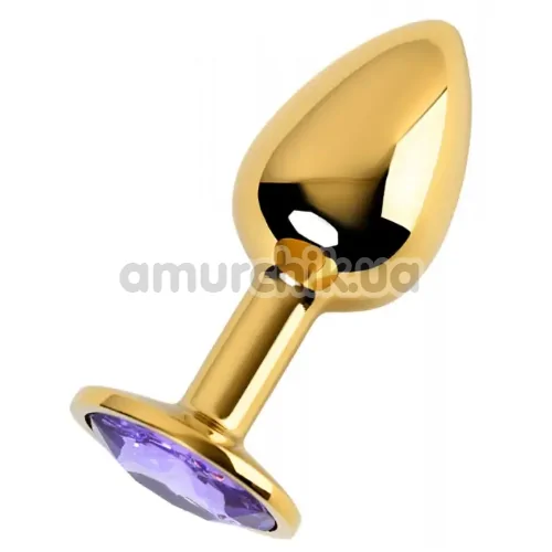 Анальная пробка с фиолетовым кристаллом Loveshop Seamless Butt Plug M, золотая - Фото №1