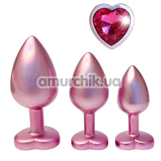 Набор из 3 анальных пробок с розовым кристаллом Gleaming Love Pearl Pink Plug Set, розовый - Фото №1