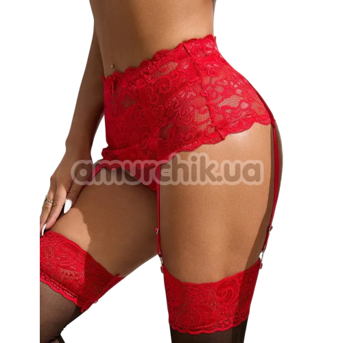 Комплект Star Night Lace Floral Set, красный: пояс для чулок + трусики-стринги