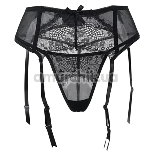Комплект Star Night Tender Bow Mesh Garter Belt, чорний: пояс для панчіх + трусики-стрінги