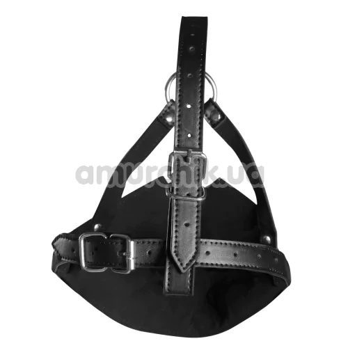 Маска с кляпом Ouch! Head Harness with Mouth Cover and Solid Ball Gag, черная
