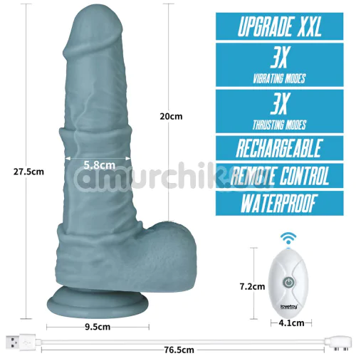 Вібратор з поштовхами Dual-Layered Silicone Nature Cock LV419201, синій