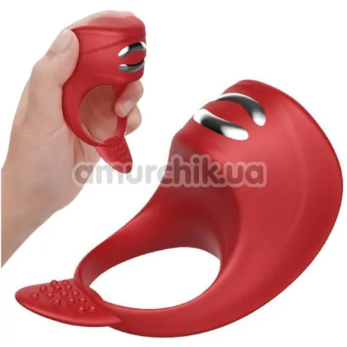 Виброкольцо для члена с электростимуляцией FoxShow Silicone Vibrating Ring With Electro Stim, красное