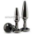 Набор анальных пробок с черным кристаллом Rear Assets 2pc Tapered Metal Plug Kit, черный - Фото №1