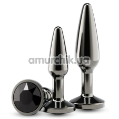 Набор анальных пробок с черным кристаллом Rear Assets 2pc Tapered Metal Plug Kit, черный - Фото №1