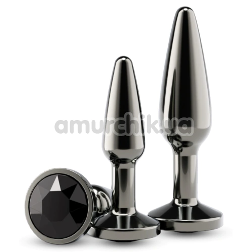 Набор анальных пробок с черным кристаллом Rear Assets 2pc Tapered Metal Plug Kit, черный - Фото №1
