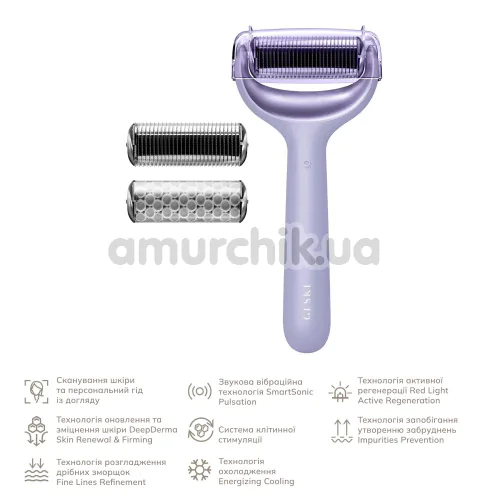 Массажер-роллер для лица и тела с микроиглами Geske MicroNeedle Face & Body Roller 8 in 1, сиреневый