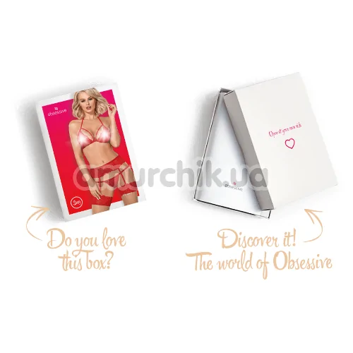 Комплект Obsessive 838 - SEG - 3 червоний: бюстгальтер + трусики-стрінги + пояс для панчох