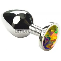 Анальна пробка з мультикольоровим кристалом SWAROVSKI Silver Rainbow Middle, срібна - Фото №1