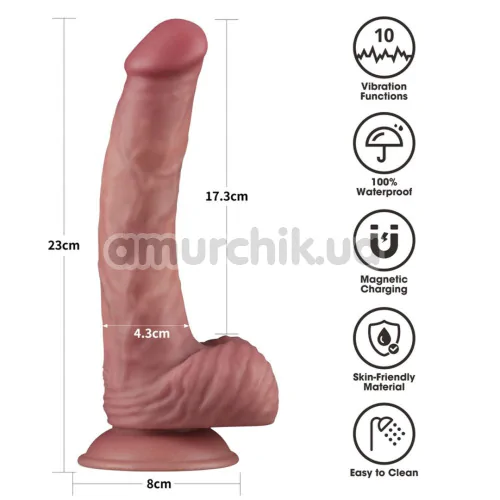 Вибратор Lovetoy Dual Density Power Cock 9, коричневый