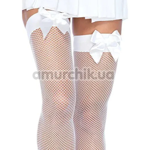 Чулки Leg Avenue Fishnet Thigh Highs With Bow, белые