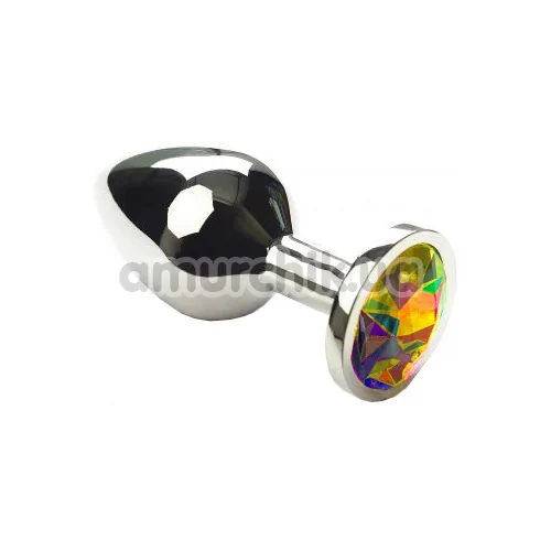 Анальная пробка с радужным кристаллом SWAROVSKI Silver Rainbow Middle, серебряная